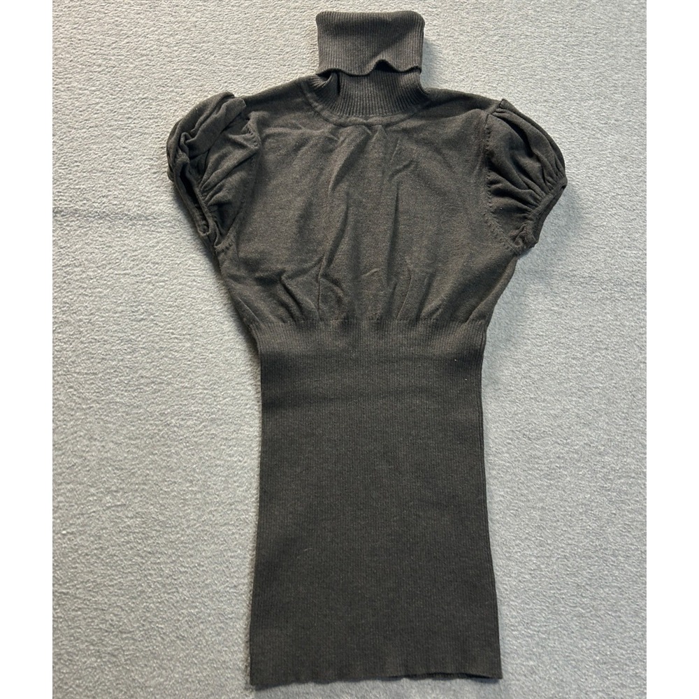Necessary Objects Turtleneck Sweater Dress Womens Small Gray Puff Sleeve Y2K